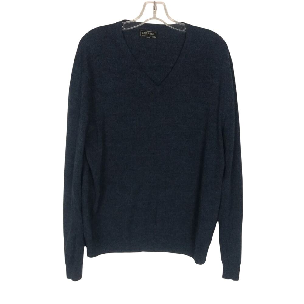Express Blue Merino Wool Sweater Men's Size XL/TG‎ V-Neck Long Sleeve
